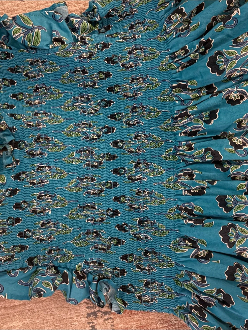 French Connection Teal Floral Smocked Dress